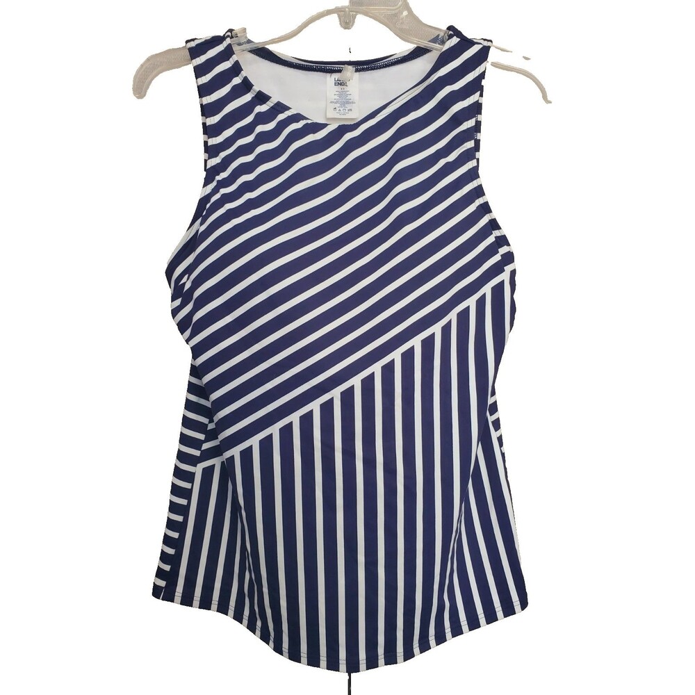 Lands' End High Neck Blue Striped Tankini Swim Top Size 8 D